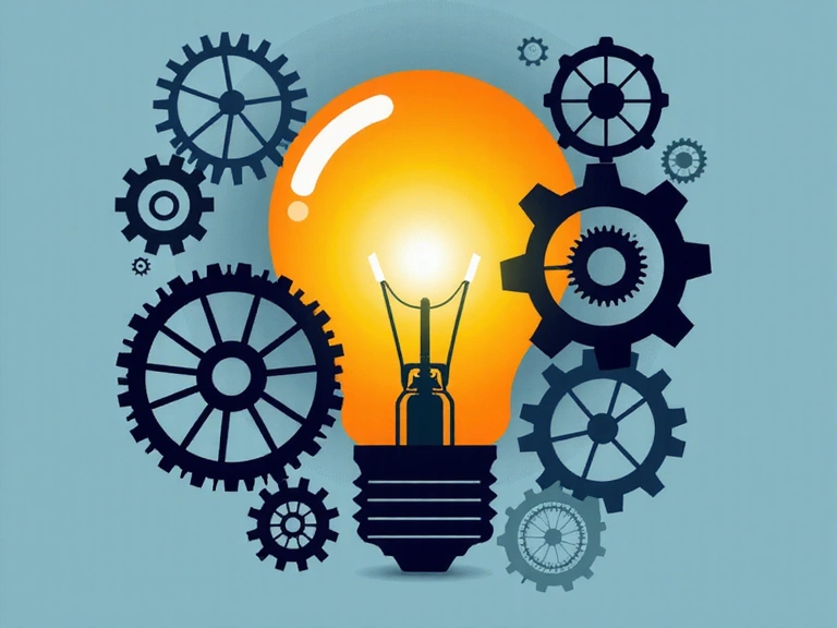 A stylized graphic combining a glowing lightbulb and intricate gears, symbolizing creativity, innovation, and problem-solving. Abstract, digital art, no text.