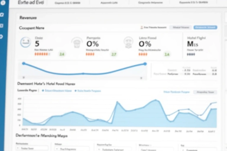 Data analytics dashboard showing graphs and charts for hotel performance