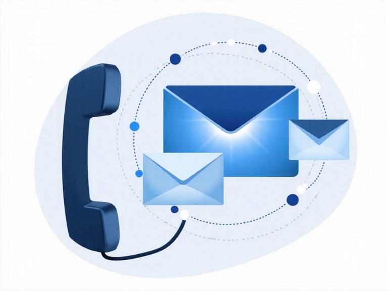 Stylized phone receiver, email icon, and chat bubble representing communication and connection