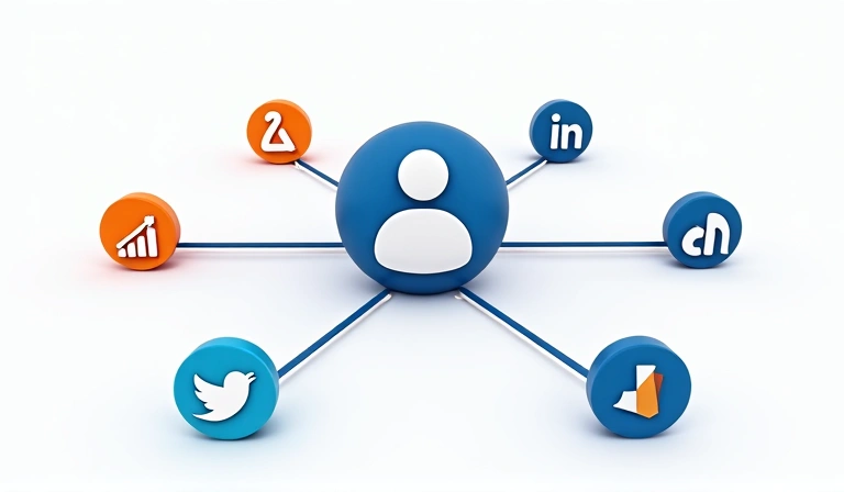Illustration of various third-party logos connected to a central website icon