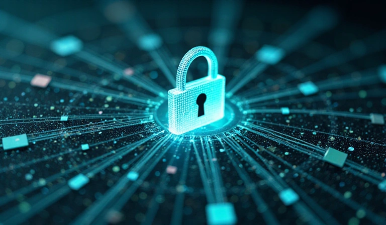Abstract representation of legal documents and digital security, symbolizing terms of service and data protection